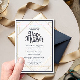 Invitación Elegante BAR MITZVAH Calidad Naval Oro Moderno