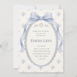 Invitación Elegante Bar Mitzvah con Cinta de Toile Azul Polvo