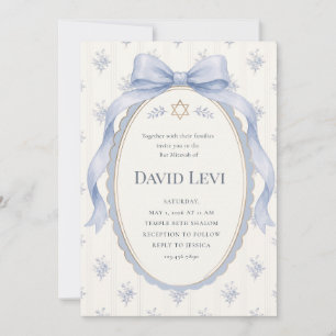 Invitación Elegante Bar Mitzvah con Cinta de Toile Azul Polvo