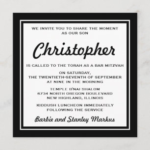Invitación Elegante Bar Mitzvah en negro y blanco