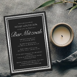 Invitación Elegante Bar Mitzvah Formal de Plata Negra