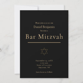 Invitación Elegante Bar Mitzvah negro y oro moderno