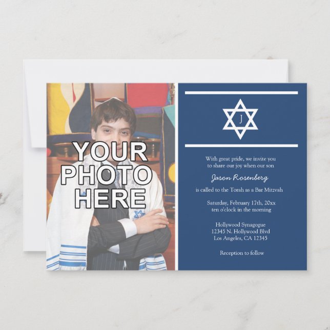 Invitación Elegante bar monograma Mitzvah con foto (Anverso)