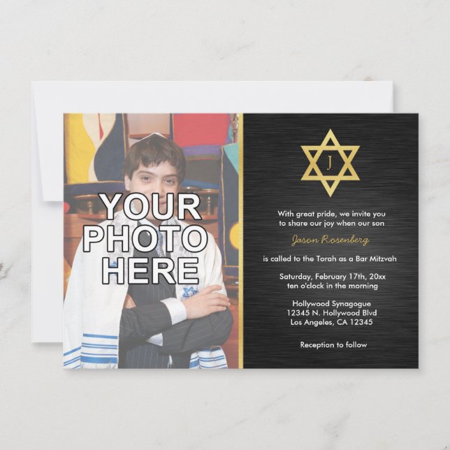 Invitación Elegante bar monograma Mitzvah con foto (Anverso)