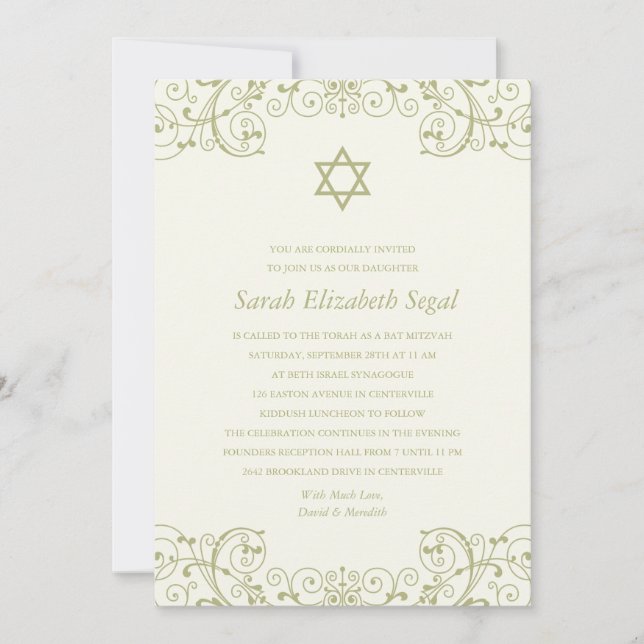 Invitación Elegante Barba de Oro Mitzvah (Anverso)
