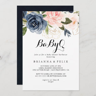 Invitación Elegante Barbacoa Baby Shower Floral BabyQ