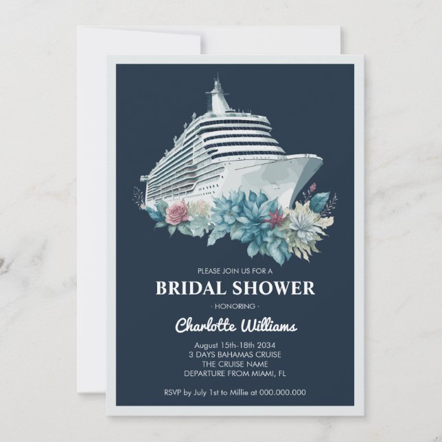Invitación Elegante barco de crucero con ducha de novia (Anverso)
