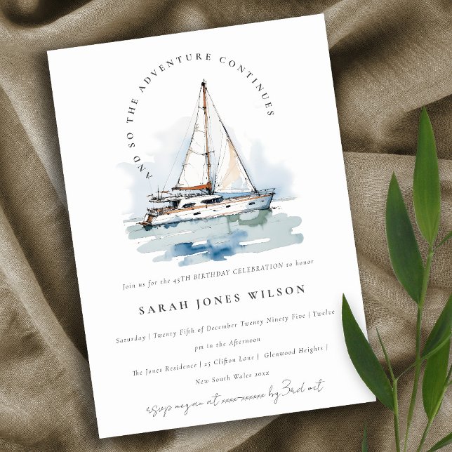 Invitación Elegante barco de vela Dusky Aniversario del paisa (Subido por el creador)