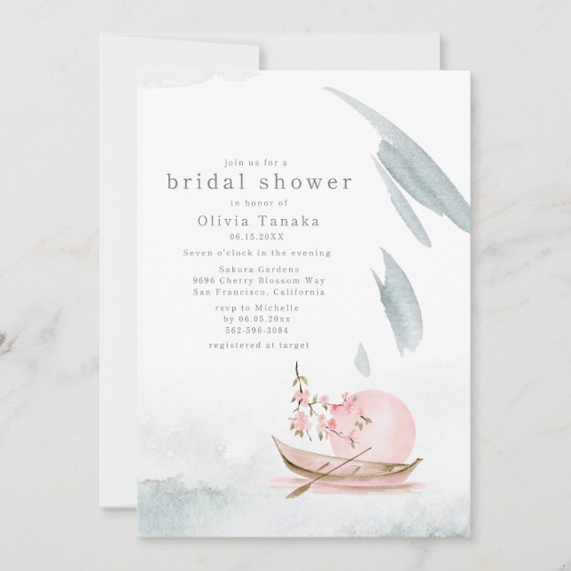 Invitación Elegante barco japonés en ducha de novias lunares (Anverso)