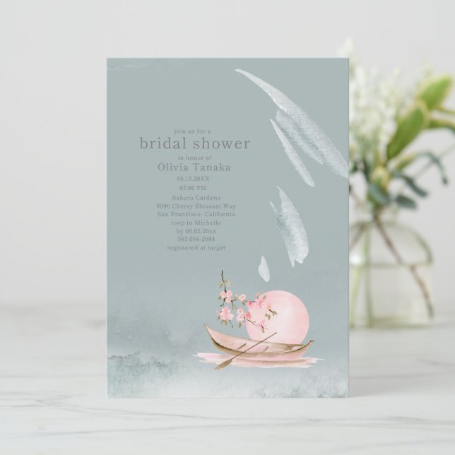 Invitación Elegante barco japonés en ducha de novias lunares (Anverso de pie)