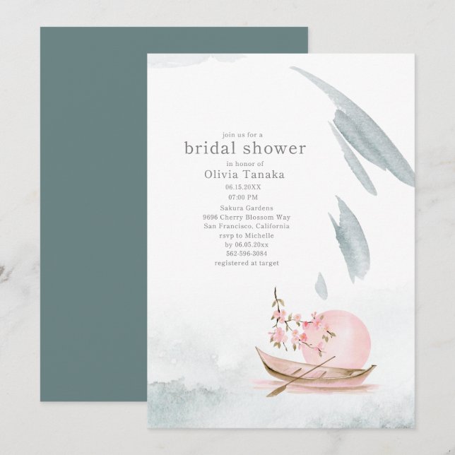 Invitación Elegante barco japonés en ducha de novias lunares (Anverso / Reverso)