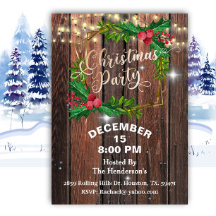 Invitación Elegante Barn Wood String ilumina a Navidades