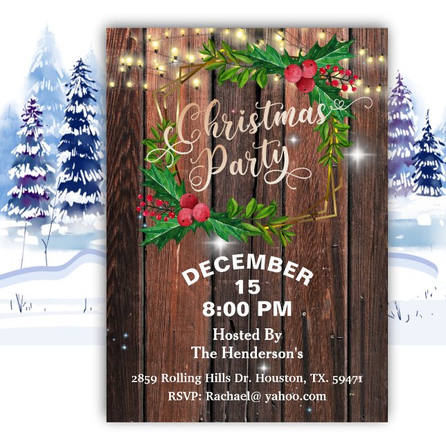 Invitación Elegante Barn Wood String ilumina a Navidades (Subido por el creador)