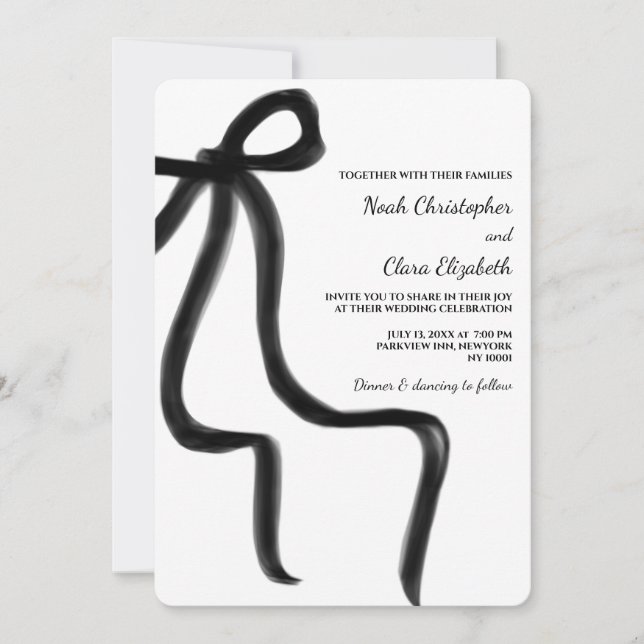 Invitación Elegante barniz negro dibujado a mano - Minimalist (Anverso)