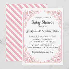 Invitación Elegante Barrido rosa florido marco Baby Shower