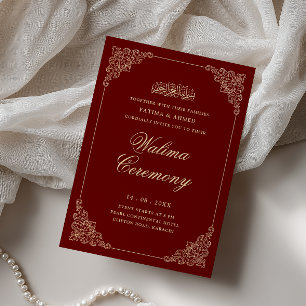 Invitación Elegante Barroco Dorado Rojo Borgoña Ceremonia Wal