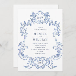 Invitación Elegante Barroco Dusty Blue Classy Frame Boda