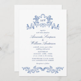 Invitación Elegante Barroco Dusty Blue Classy Frame Boda