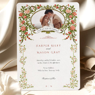 Invitación Elegante Barroco Floral Dorado Foto Boda