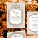 Invitación Elegante barroco vintage crema victoriana cruda or<br><div class="desc">CREMA DE MARFIL CON INVITACIÓN DE ECRU Y BODA DE ORO | Se trata de un marco barroco de aspecto dorado esmaltado y adornado fabulosamente sobre un suave fondo de marfil en tono de damasco. La obra fue diseñada gráficamente por la artista con licencia internacional Audrey Jeanne Roberts ©</div>