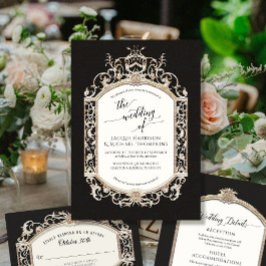 Invitación Elegante barroco vintage victoriano blanco dorado 