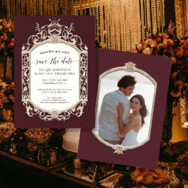 Invitación Elegante barroco vintage victoriano borgoña dorada