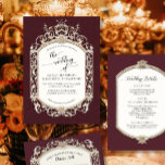 Invitación Elegante barroco vintage victoriano borgoña dorada<br><div class="desc">INVITACIÓN DE BODA ROJA Y BODA DE ORO | Se trata de un marco barroco adornado con un aspecto de dimensión dorada y con un sutil damasco de tono sobre el fondo rojo del vino borgoñón. La obra fue diseñada gráficamente por la artista con licencia internacional Audrey Jeanne Roberts ©...</div>