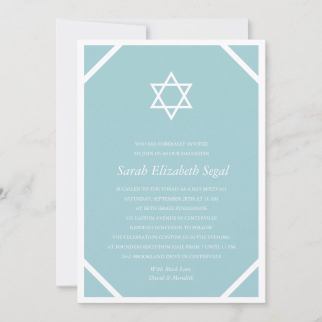 Invitación Elegante Bat Azul Mitzvah (Anverso)