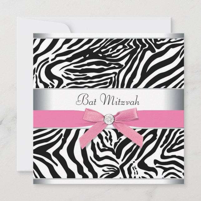 Invitación Elegante Bat de cebra rosa Mitzvah (Anverso)
