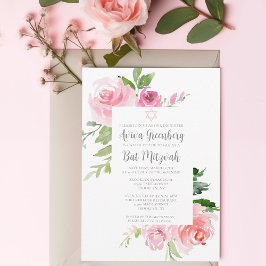 Invitación Elegante Bat de color Floral Rosa Mitzvah Fiesta