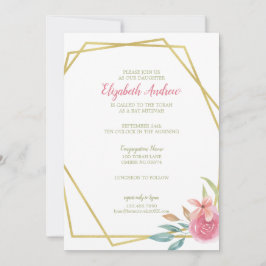 Invitación Elegante Bat Floral Rosa & Oro Floral Mitzvah