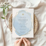 Invitación Elegante Bat Mitzvah, Blue Watercolor Gold Frame<br><div class="desc">Este diseño moderno presenta el texto personalizado sobre un salpicón de acuarela delineado en un marco geométrico. Utilice el formulario de plantilla para agregar el texto. Los menús de edición avanzados, a los que se accede eligiendo editar con la "Herramienta de diseño", le permitirán cambiar las fuentes y el diseño....</div>