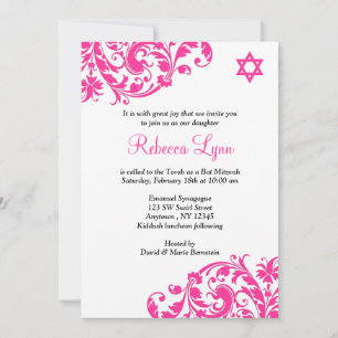 Invitación Elegante Bat Mitzvah de color rosa caliente