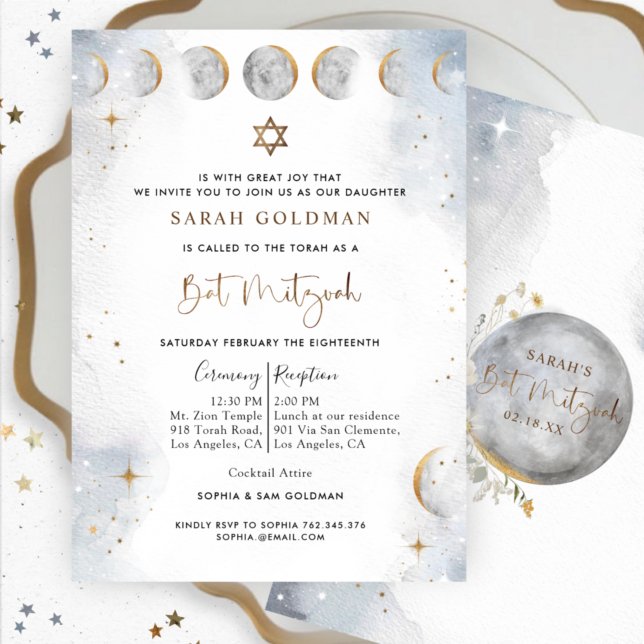 Invitación Elegante Bat Mitzvah de plata y azul celeste (Subido por el creador)