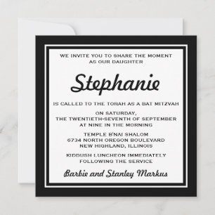 Invitación Elegante Bat Mitzvah en negro y blanco