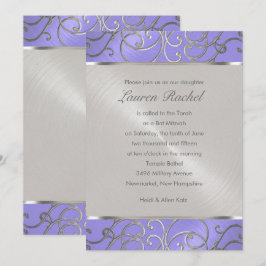 Invitación Elegante Bat Mitzvah Lavanda Morado Plata Filigran