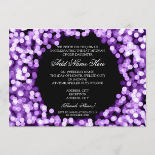 Invitación Elegante Bat Mitzvah Luces Moradas Sparkly