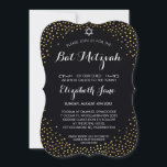 Invitación ELEGANTE BAT MITZVAH negro confetti de oro rústico<br><div class="desc">NOTA - el brillante efecto dorado es una imagen impresaUn lindo confetti, diseño de puntos de polka con Relieve metalizado dorado buscando las INVITACIONES MITZVAH BAT de tu hijo. Guau sus amigos y familia con este pequeño número ;D Configurar como plantilla es sencillo para usted agregar sus propios detalles, añadir...</div>