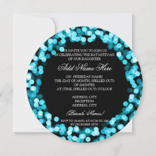 Invitación Elegante Bat Mitzvah Turquoise Sparkly Luces