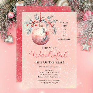 Invitación Elegante Bauble Rosa Más Maravilloso Año de Tiempo