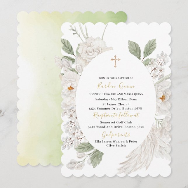 Invitación Elegante Bautismo Ángel de Acuarela Moderno (Anverso / Reverso)