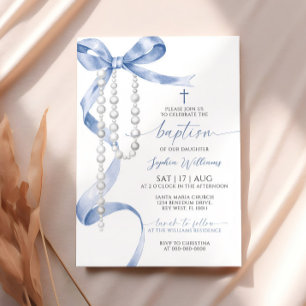 Invitación Elegante bautismo azul y rosado