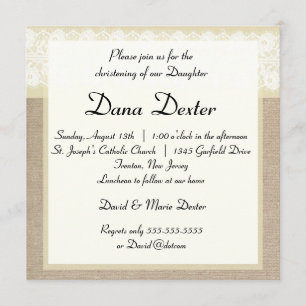 Invitación Elegante bautismo beige burlap