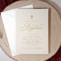 Elegante bautismo Beige Champagne Script Cross