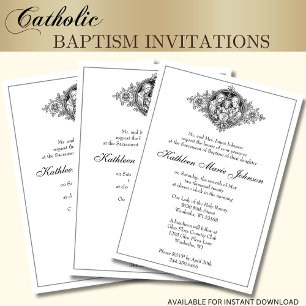 Invitación Elegante bautismo católico Christening Holy Family