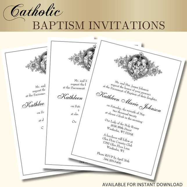 Invitación Elegante bautismo católico Christening Holy Family (Subido por el creador)