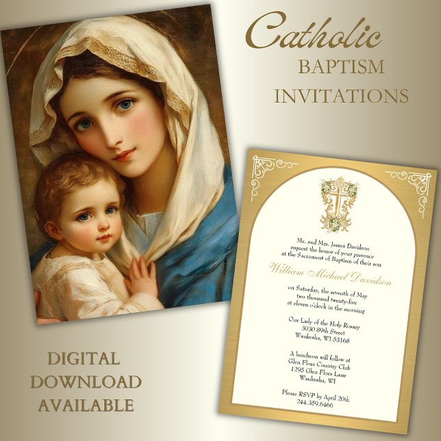 Invitación Elegante Bautismo Católico María Jesús Oro (Subido por el creador)