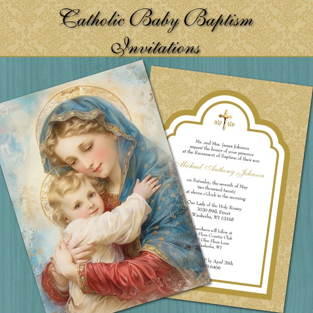 Invitación Elegante bautismo católico María y Jesús (Subido por el creador)