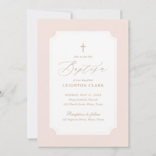 Invitación Elegante bautismo Chica cruzado de oro rosado