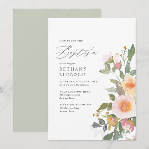 Invitación Elegante bautismo Chica de vegetación floral de Ru